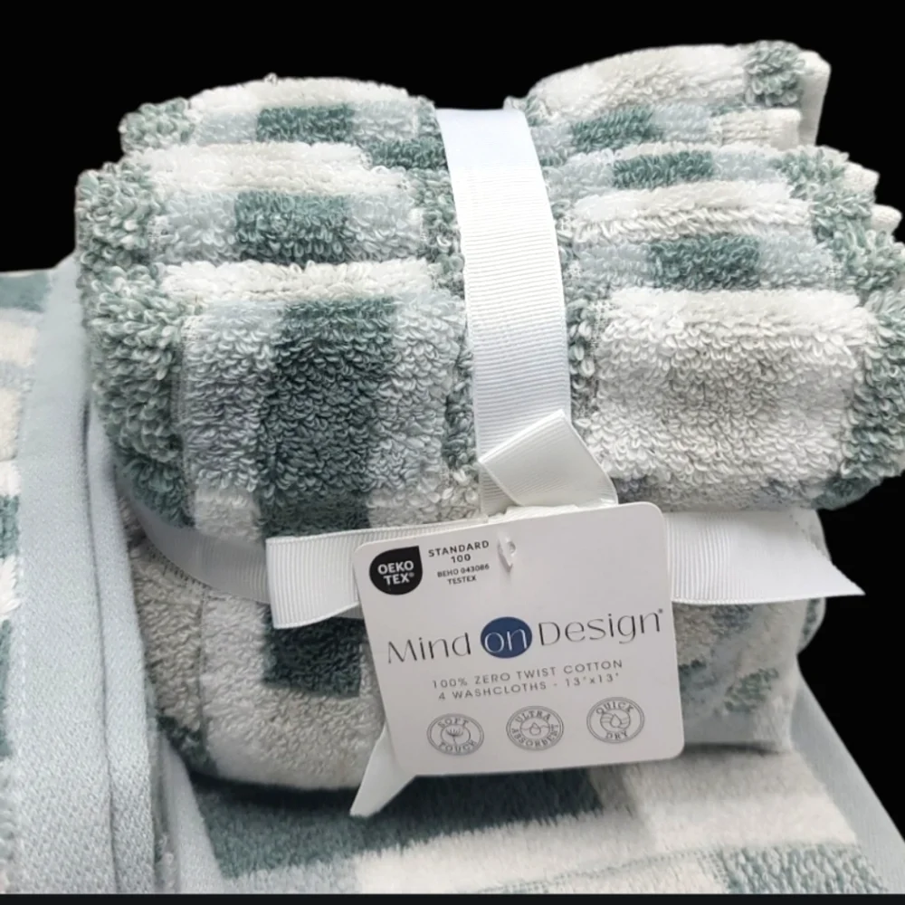 8 Mind on Design Color Block Zero Twist Cotton Bath Hand Washcloth Towel Set New